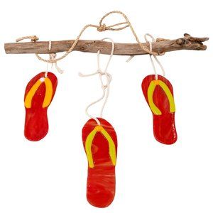 OOAK Beach Lake House Windchimes Sandals Flip Flops Fused Glass Art Sculpture